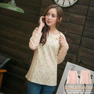 Beaded Bow-accent Lace-panel Top