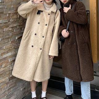 Faux Shearling Double-breasted Long Coat