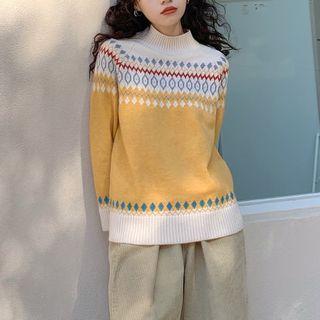 Jacquard Mock Neck Sweater Yellow - One Size