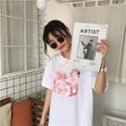 Sequined Swan Print Short-sleeve T-shirt