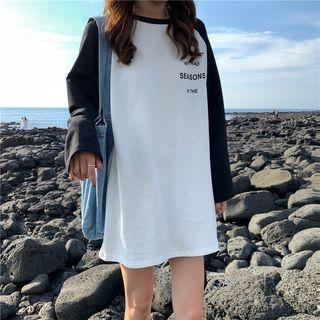 Lettering Tow-tone Long-sleeve T-shirt Black & White - One Size
