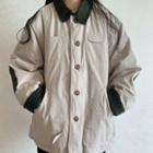 Contrast Trim Single-breasted Jacket Almond & Dark Green - One Size