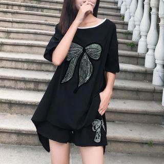 Set: Asymmetric Hem Bow Top + Shorts