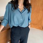Wide-cuff Loose Fit Shirt Blue - One Size