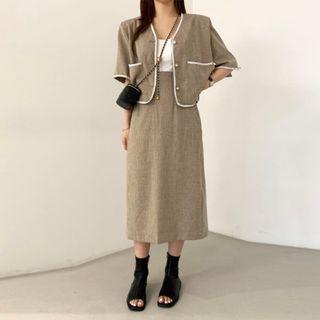 Short-sleeve Jacket / Midi A-line Skirt