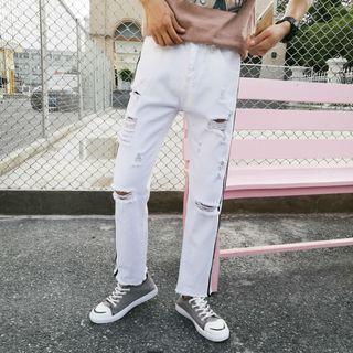 Ripped Cropped Contrast Panel Jeans