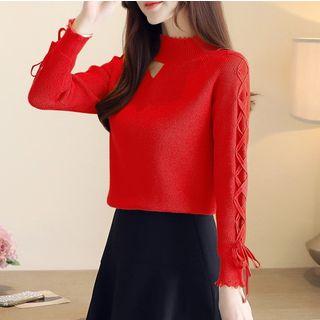 Mock Turtleneck Lace-up Sweater