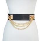 Chain Accent Faux Leather Elastic Belt Black - One Size