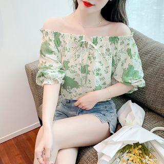Square Shoulder Short-sleeve Chiffon Top