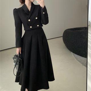 Double Breasted Cropped Jacket / A-line Skirt