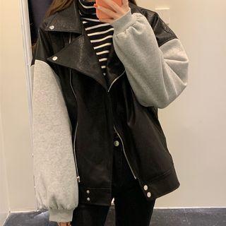 Faux Leather Panel Jacket Black - One Size