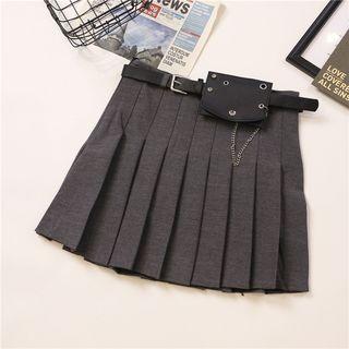 Set: Mini A-line Pleated Skirt + Waist Bag
