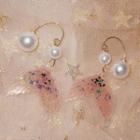 Faux Pearl Mermaid Tail Dangle Earring 1 Pair - White Faux Pearl - Pink - One Size
