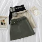 High-waist Plain A-line Skirt + Belt Bag