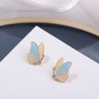Butterfly Ear Stud 1 Pair - A294 - Butterfly - Blue & Pink & Beige - One Size