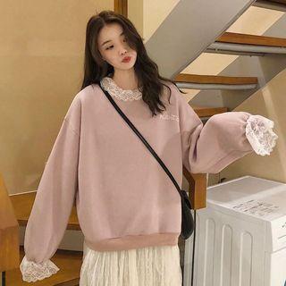 Lace Panel Lettering Sweatshirt