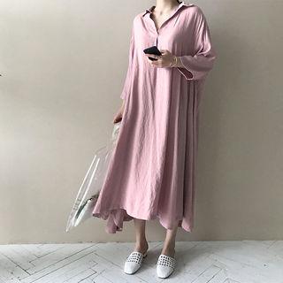 3/4-sleeve Flared Long Shirtdress