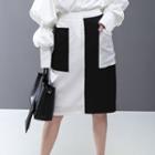 Two-tone High-waist A-line Skirt Black & White - One Size