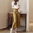 Set : Short-sleeve Knit Top + Wide Leg Pants