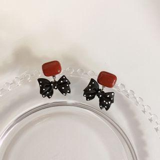 Bow Polka Dot Alloy Dangle Earring 1 Pair - Bow - Black - One Size
