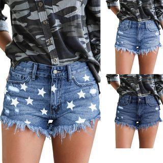 Star Print Tassel Hot Pants