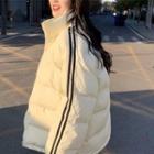 Stand-collar Contrast Trim Padded Jacket Off-white - One Size