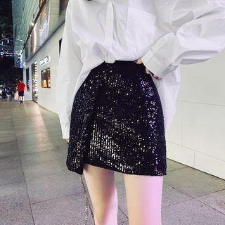 Sequin Asymmetric A-line Skirt