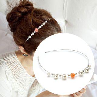Rhinestone Rose Faux Pearl Headband As Shown In Figure - One Size