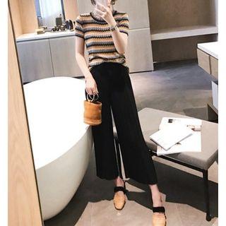 Set: Short Sleeve Striped Top + Wide-leg Pants
