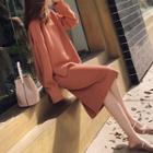Set: Side-slit Sweater + Fitted Knit Midi Skirt