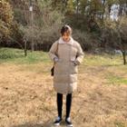 Fleece-collar Double-breasted Padded Coat Beige - One Size