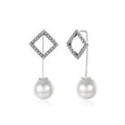 Sterling Silver Simple Fashion Geometric Diamond Pearl Earrings With Cubic Zircon Silver - One Size