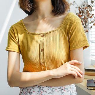 Square-neck High-waist Short-sleeve Top