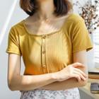 Square-neck High-waist Short-sleeve Top
