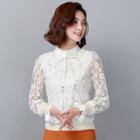 Mock Two-piece Long-sleeve Lace Blouse
