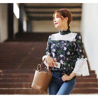 Lace-trim Floral Print Top