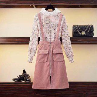 Set: Lace Trim Sweater + Suspender Skirt
