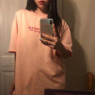 Elbow-sleeve Lettering Print T-shirt Light Pink - One Size