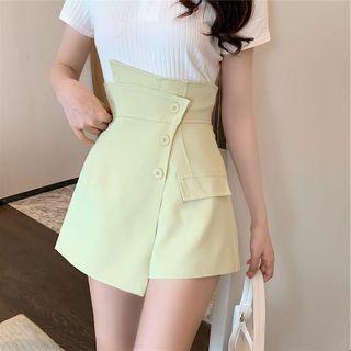High-waist Plain Asymmetric Shorts