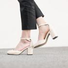 Scallop-detail Chunky-heel Pumps