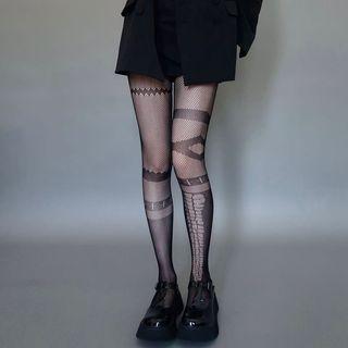 Asymmetrical Fishnet Tights Black - One Size