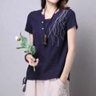 Short-sleeve Ruffled Buttoned Top