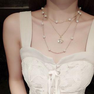 Faux Pearl Layered Necklace Gold - One Size