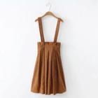 Corduroy Midi A-line Pleated Suspender Skirt