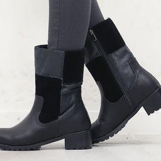 Faux-suede Patch-work Short Boots