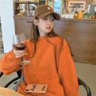 Plain Crew-neck Loose-fit Sweater Orange - One Size