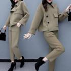Set: Asymmetrical Button Coat + Straight Leg Pants