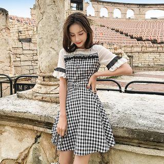 Bell-sleeve Plaid A-line Dress