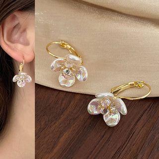 Flower Drop Earring 1 Pair - Pink Flower - Gold - One Size