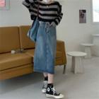 High-waist Lace-up Denim Midi Skirt